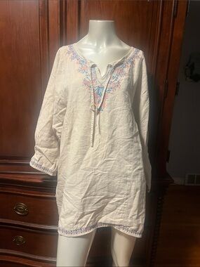 Light Blue Embroidered Tunic Top - Women's